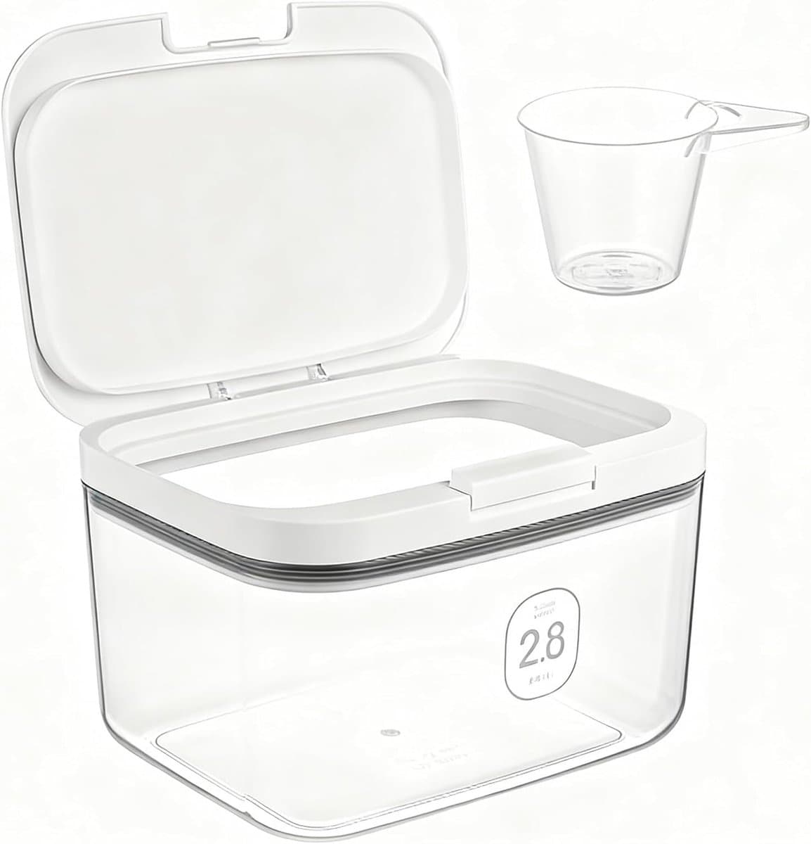 Opbergdoos voor wasmiddel 2,8 L, poederdispenser met één aanraking, veelzijdige container voor wasmiddel, wastabletten, kattenvoer, handige organisator voor badkamer en keuken
