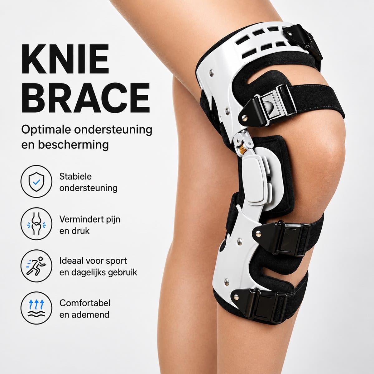 Professionele Kniebrace met Scharnieren – Verstelbare ROM Brace – Voor Revalidatie, Sport & Blessureherstel – Unisex – Rechts