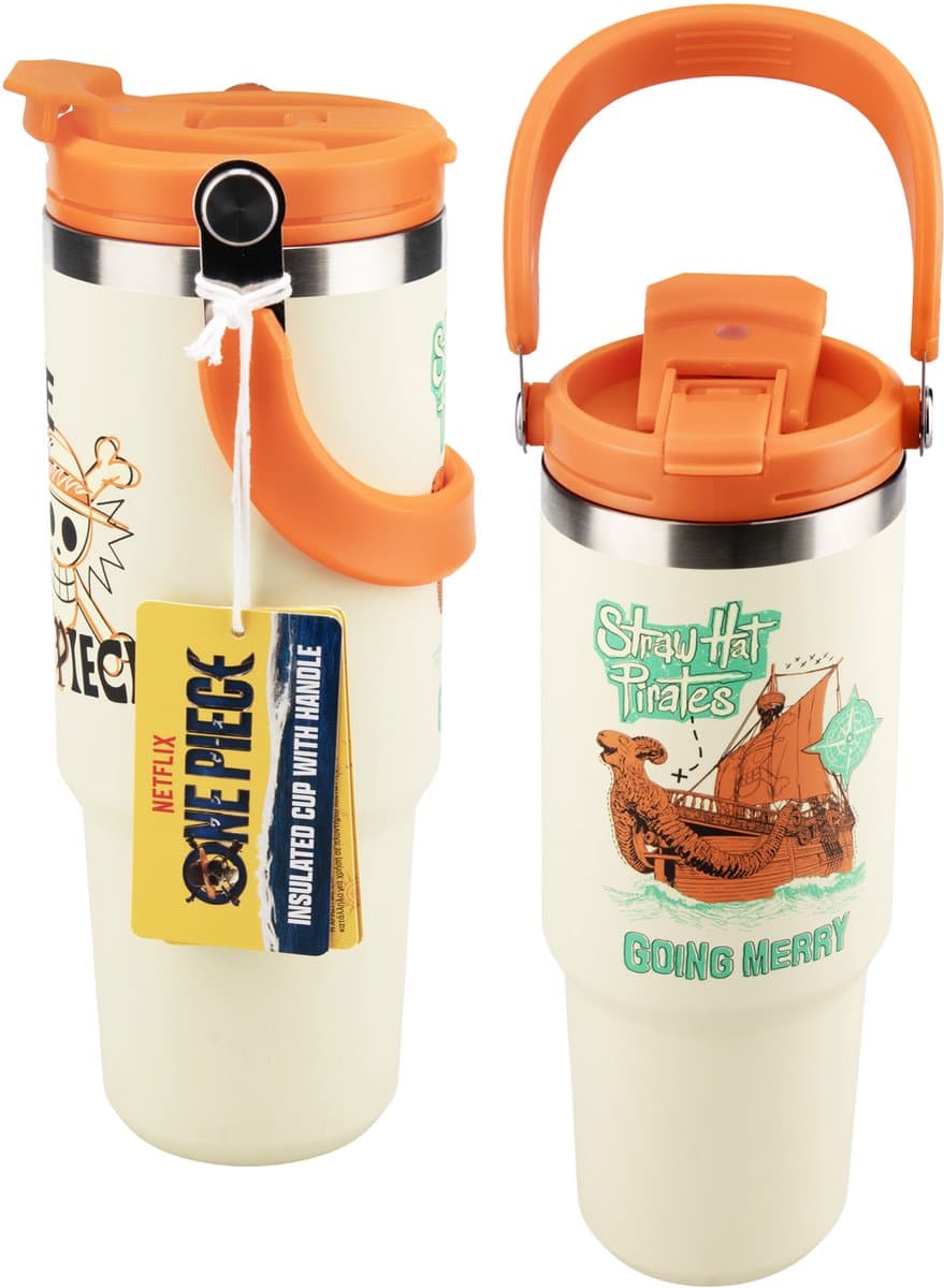 One Piece Drinkbeker 900 ml – Geïsoleerde Tumbler met Handvat en Rietje
