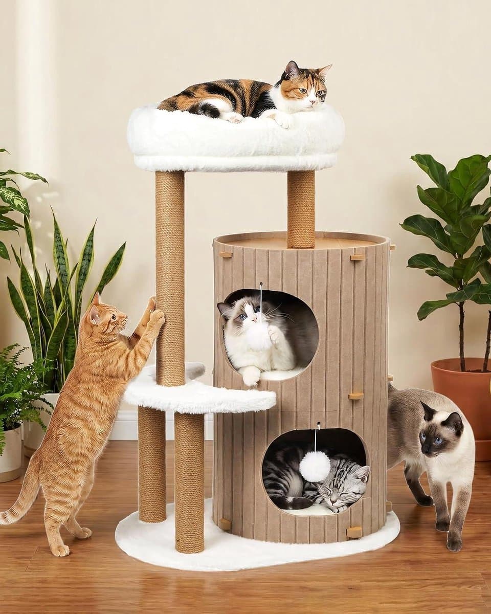 Krabpaal met ton - Kattenboom speelhuis - Spelen en rusten - XXL met 4 zones