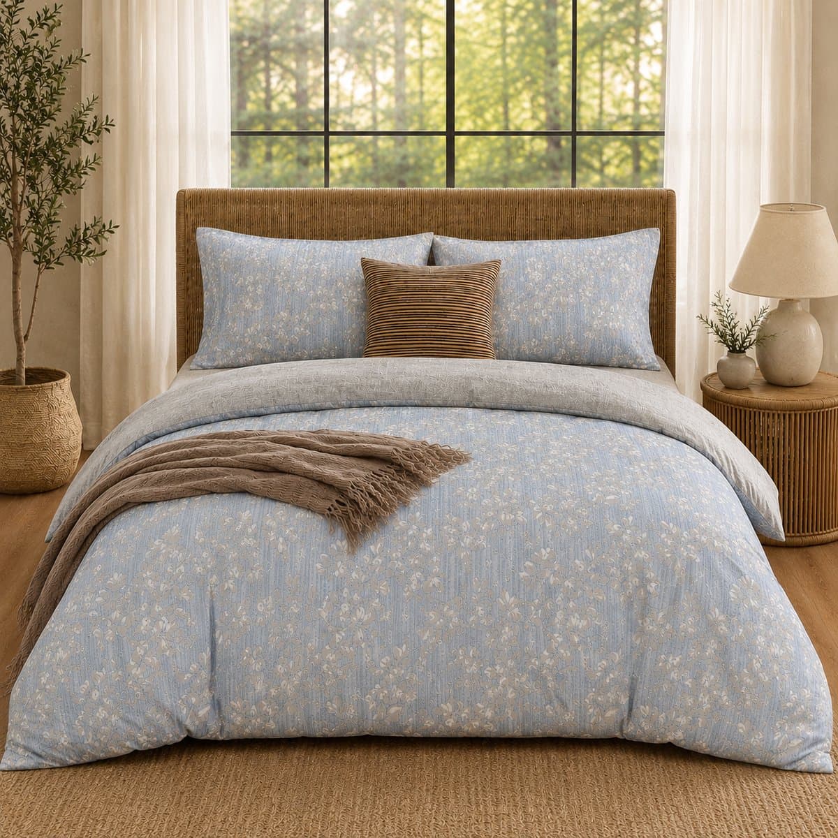 MeiLun Home Botanical Beddengoedset 3-delig – Aster Haze – 90x200 cm Hoeslaken – Dekbedovertrek 140x220 cm + Kussensloop 50x70 cm