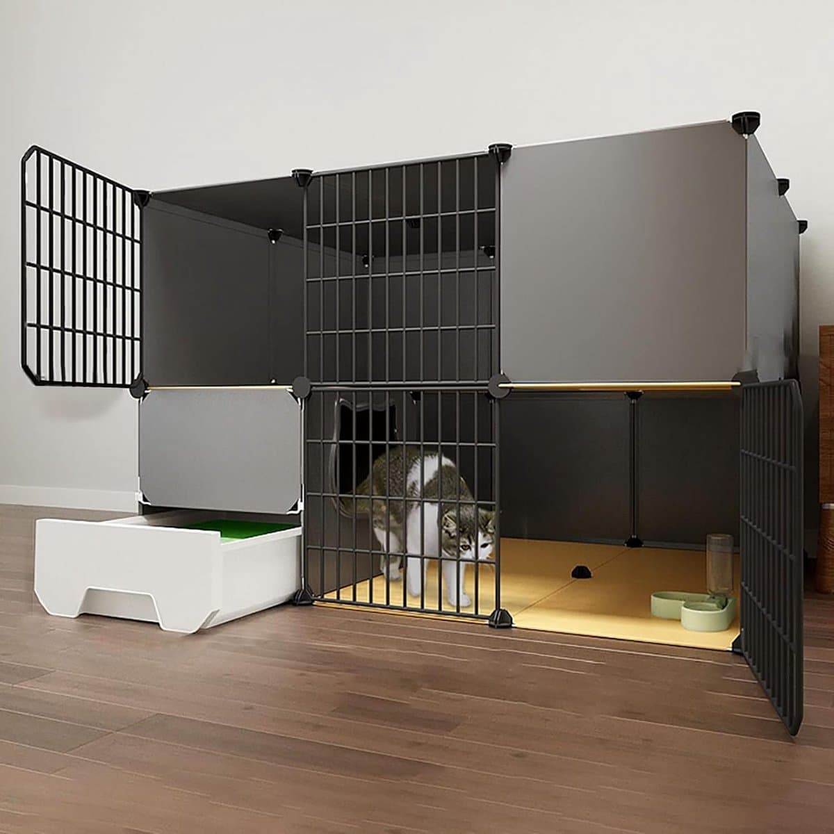 Kattenkooi - Dierenverblijf - Veilig Spelen - Modulair Ontwerp - 111x95x75cm - Zwart