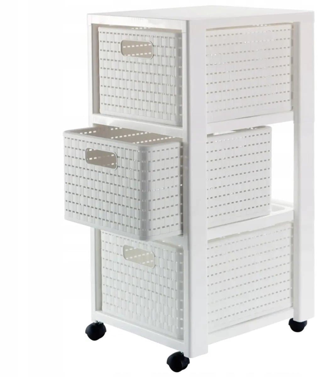 Rotho COUNTRY Serie - Grote Kast Met 3 Laden - Wit - Kunststof - Met Wieltjes