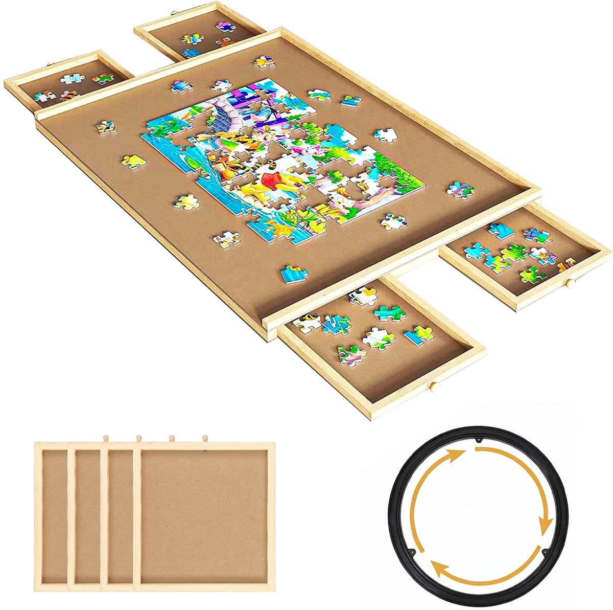 Puzzeltafel met Lades 1000 Stukjes - Puzzelplaat - Puzzelplank - 77 x 56 cm - Puzzelbord met opbergsysteem - Puzzelkoffer - Puzzelmat - Hout