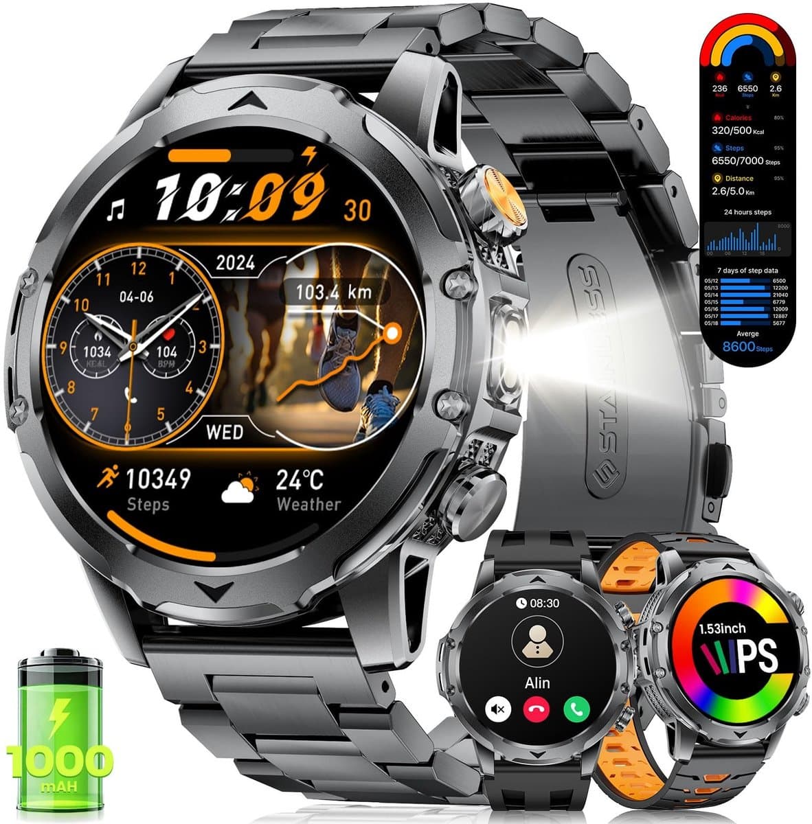 Dailygoods - Smartwatch voor Heren - 1,53 inch met 120+ Sportmodi en Bluetooth