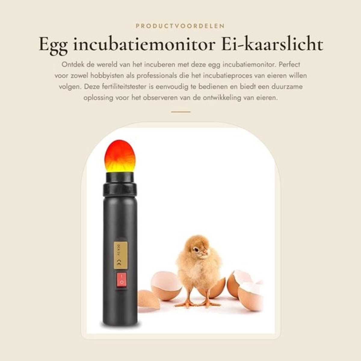 Egg incubatiemonitor - Ei-kaarslicht - Eenvoudig te bedienen - Compact formaat - Fertiliteitstester - Geschikt voor incubators - Handig i...
