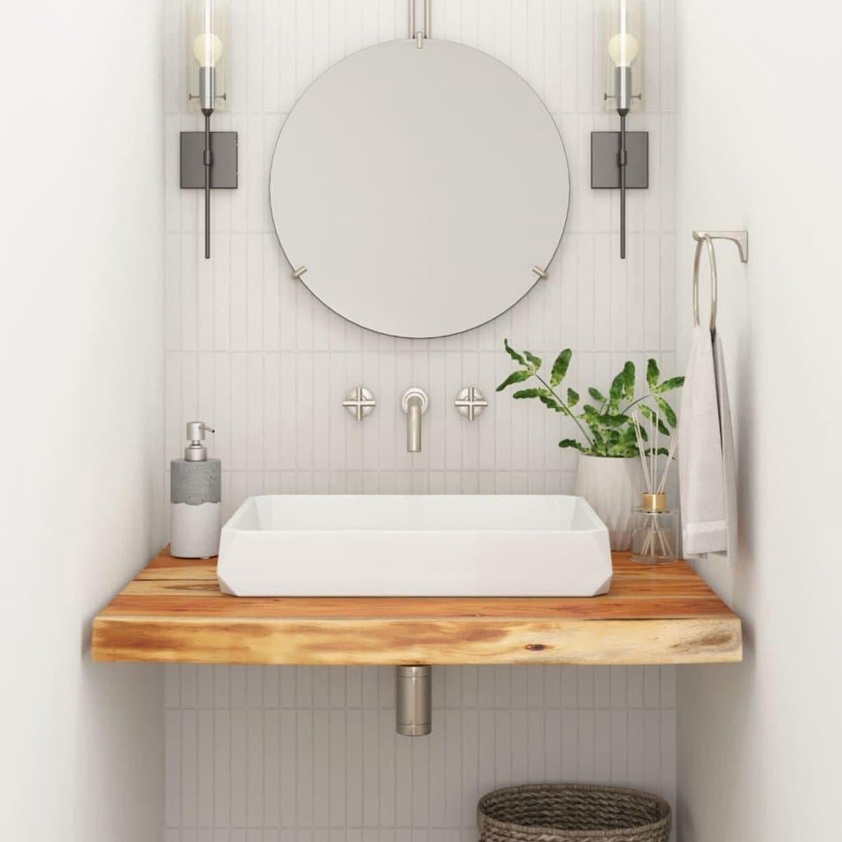 Wastafelblad Hout - Werkblad Acacia - Badkamer Decoratie - Natuurlijke Boomrand - 80 x 60 cm - Naturel