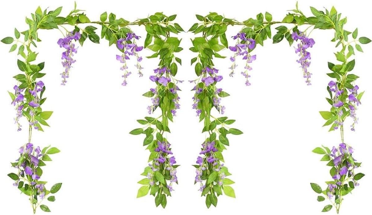 Nep Bloemenslinger - Kunstbloemen Planten - Feest Decoratie - Natuurlijk Ogende Bloem - 2 x 1.8 Meter - Paars