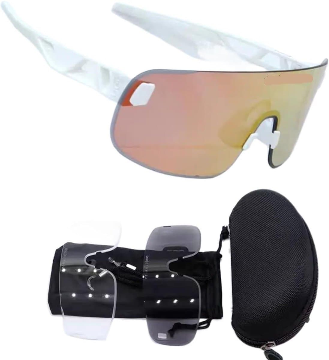 Fietszonnebril Winddicht - Sportbril Wielrennen - Bescherming Tegen Wind - Lichtgewicht TR-90 Montuur - Lens 5.5 cm Breed - Wit