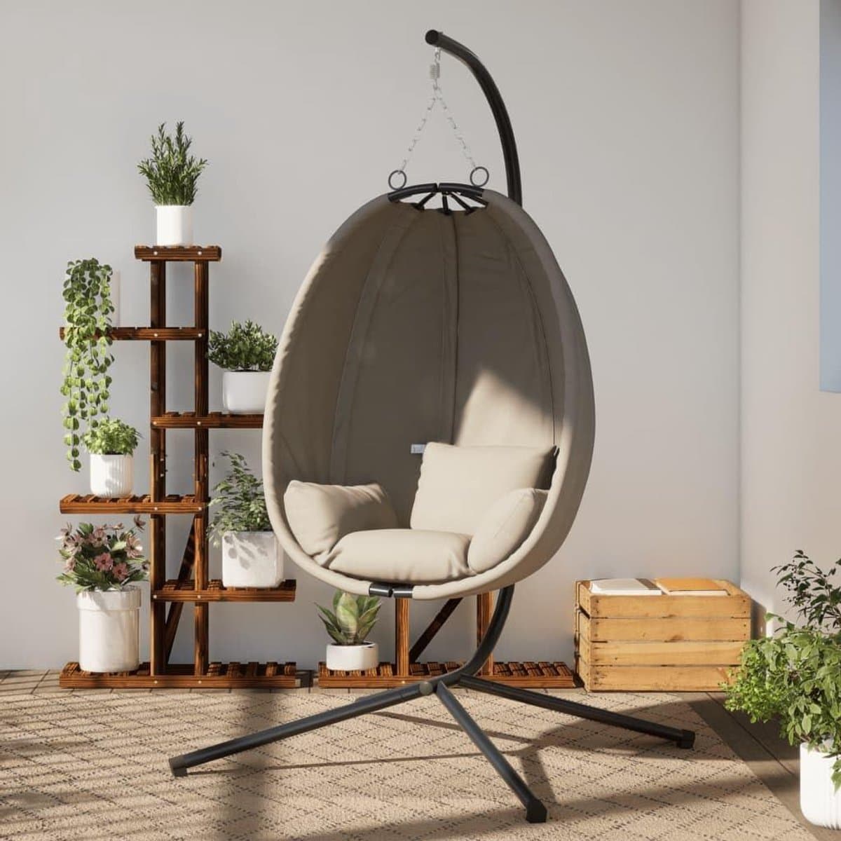 Ei Hangstoel - Hangmat Stoel - Buiten Ontspannen - Stalen Frame - 104 x 100 cm - Beige