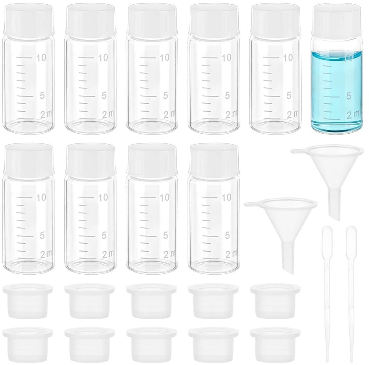 Dailygoods- Reisflessen 10 stuks 10 ml - Lekvrije Doppen - Dispensers 5 stuks - Doseertrechters 2 stuks - Voor Reizen - Kamperen - Toilettas