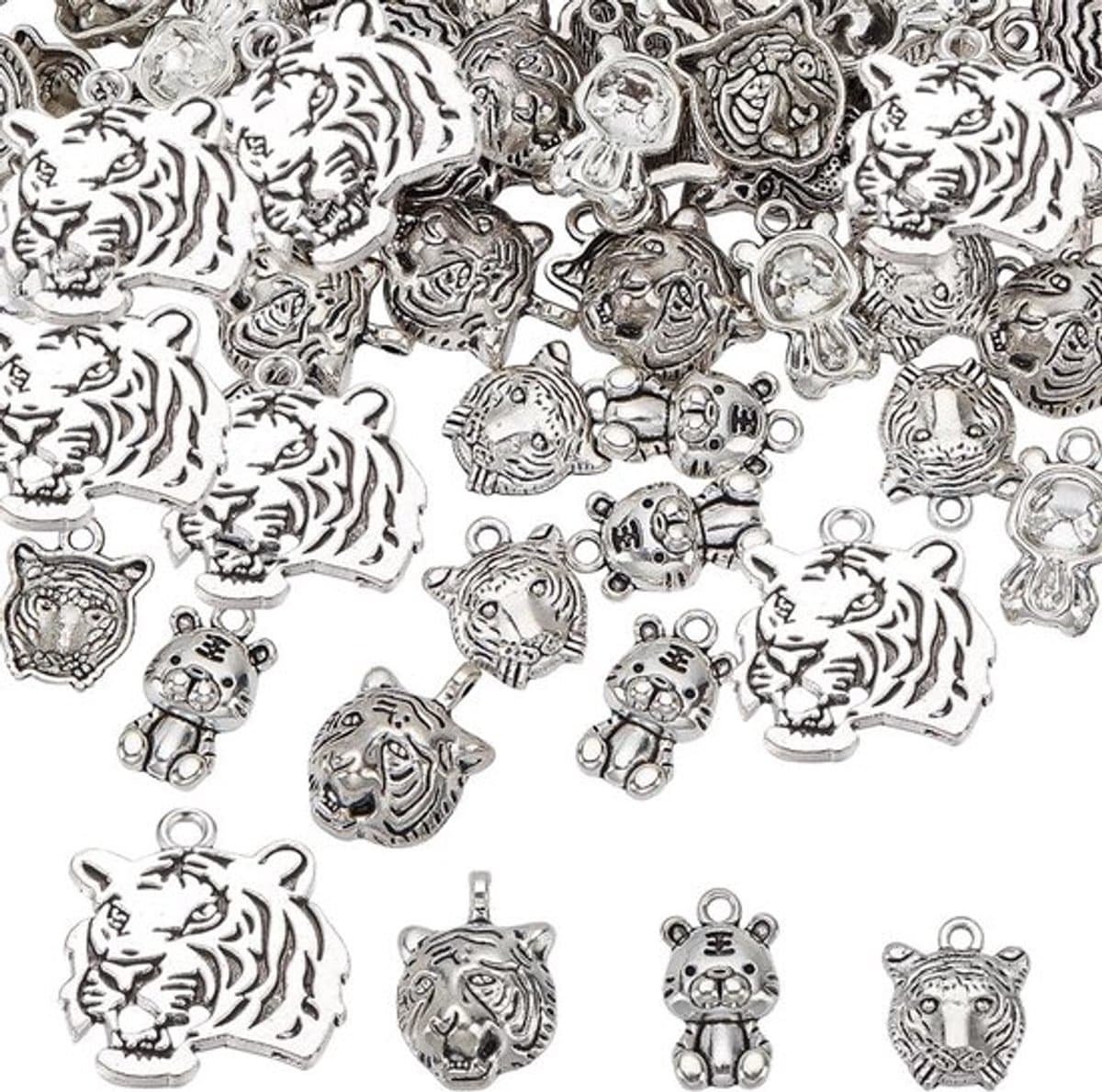 - Tijger Hangers - Antieke Zilveren Dieren - 80 Stuks - Doe-het-zelf Oorbellen - Ketting en Armband Maken - Tibetaanse Stijl