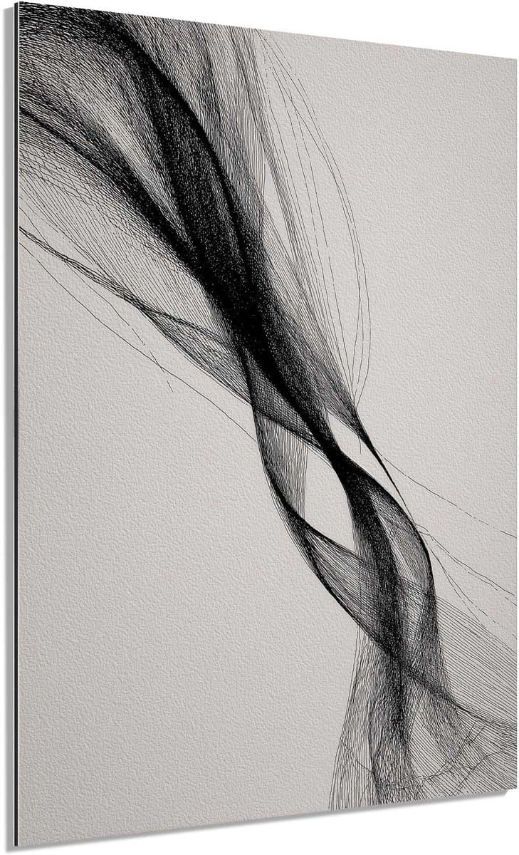 Zwevende zwarte lijnen - Schilderij 50x70 cm - Wanddecoratie op Aluminium Dibond - Aluminium Wandpaneel