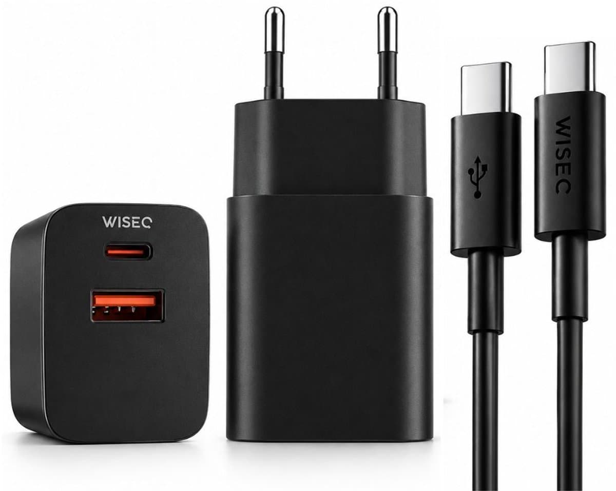 WiseQ 33W Ultra-Snellader - Dubbele snellader USB A & USB C Poorten - Geschikt voor Samsung, Huawei, Oppo, iPhone 15 & MacBooks - Inclusief 1m USB-C - USB C Kabel - Premium Zwart