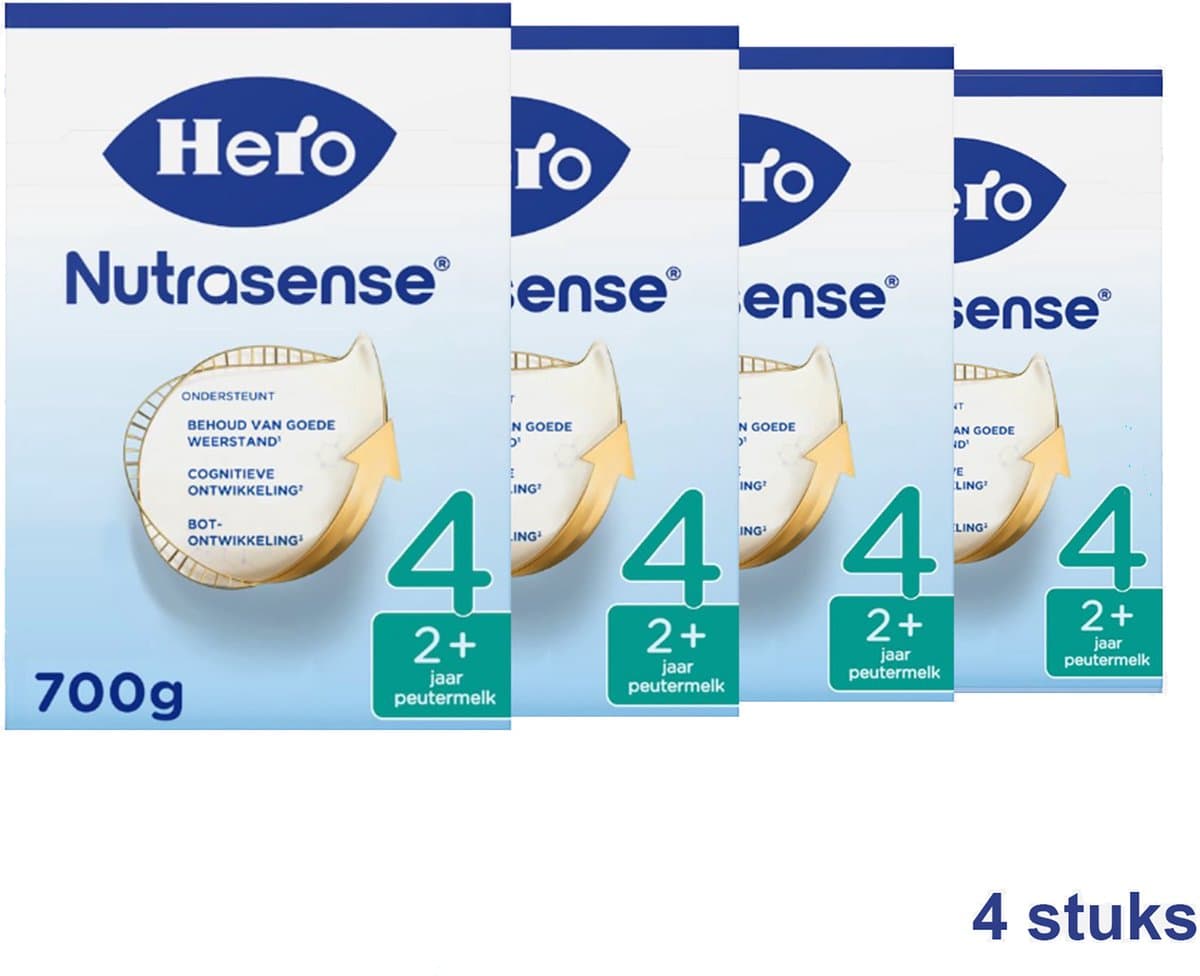 Hero Nutrasense Classic 4 (2+ Jaar) - Peutermelk - Flesvoeding - met Melkvet - Palmolievrij - 4 x 700 gram