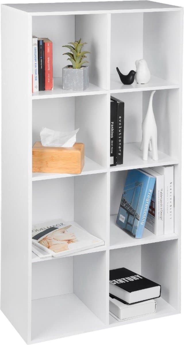 Boekenkast 60 x 29.5 x 121 CM Wit - Hout, 8 Vakken en Boekenrek - Voor Dagelijks Gebruik, Thuis en Professioneel Gebruik