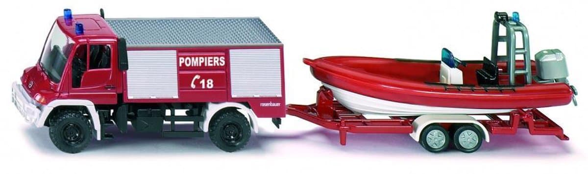 Siku speelgoedauto brandweerman met boot - rood, 196 mm
