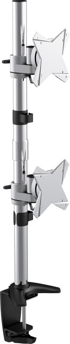 DELTACO ARM-D101, Tafelstandaard met schroefbevestiging voor twee monitoren, 13-23 ", max. 8 kg, zwart / zilver