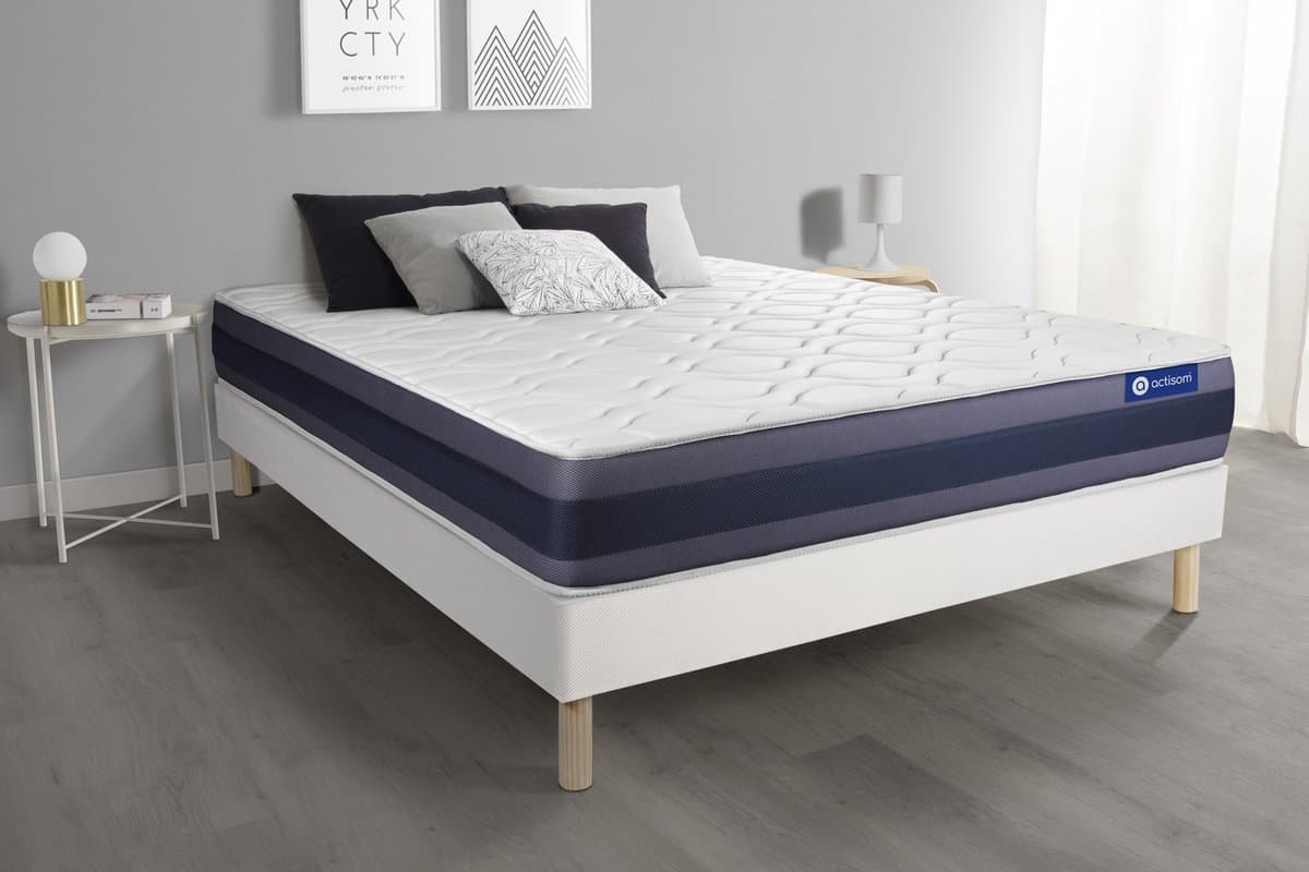 Complete boxspring met matras tweepersoons- Actisom Actimemo morpho wit - Traagschuim - 180 x 210 cm