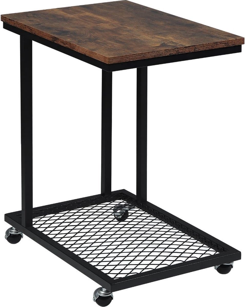 Velox Industriële Bijzettafel op Wielen - Trolley, Bijzettafels, Serveerwagen, Roltafel - MDF & Metaal - 51x36x60 cm - Bruin