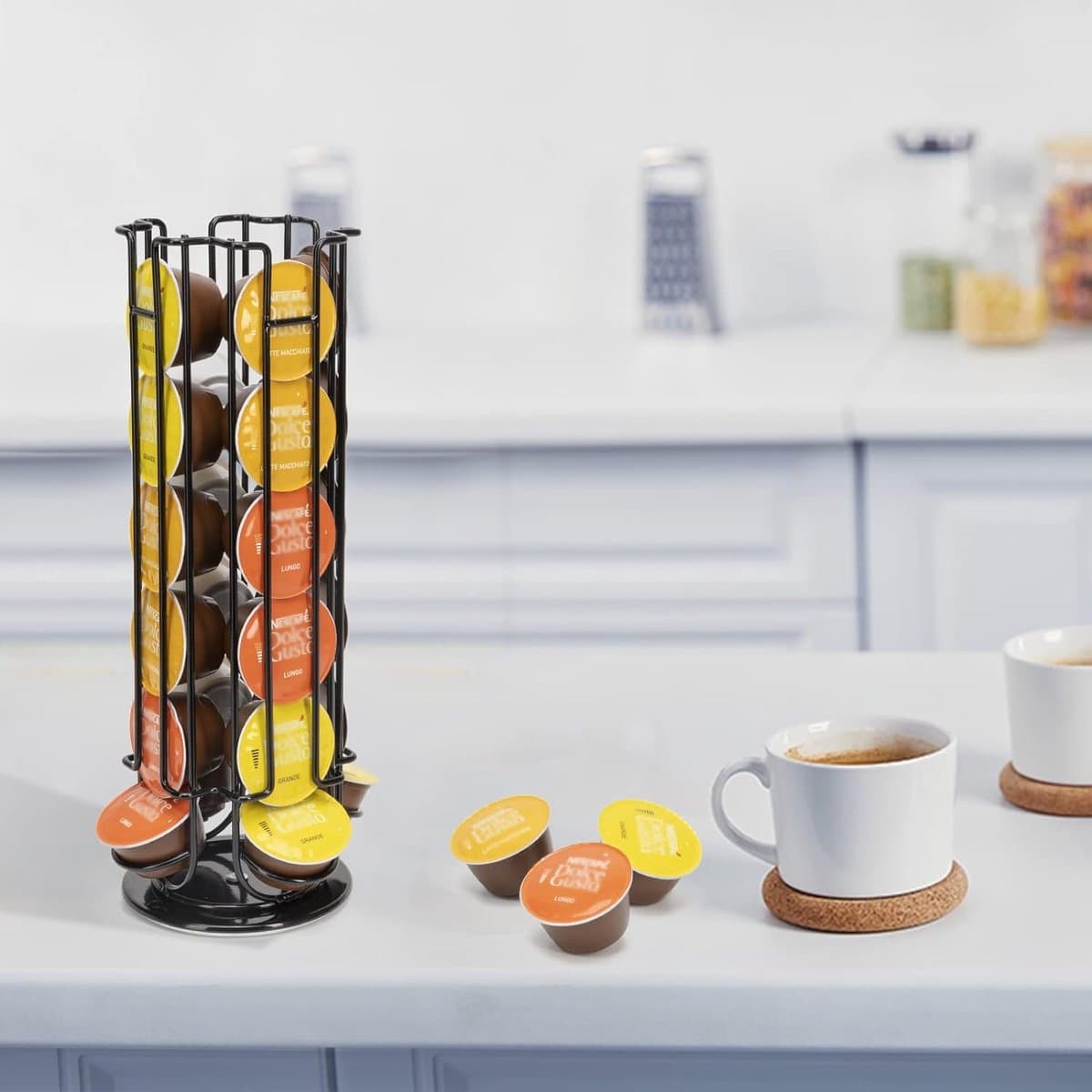 Capsulehouder, capsuledispenser voor 24 Dolce Gusto-capsules, draaibare houder voor koffiekopjes, 13 inch koffiepadhouder, koffiecapsulehouder voor opslag, antislipbasis, zwart