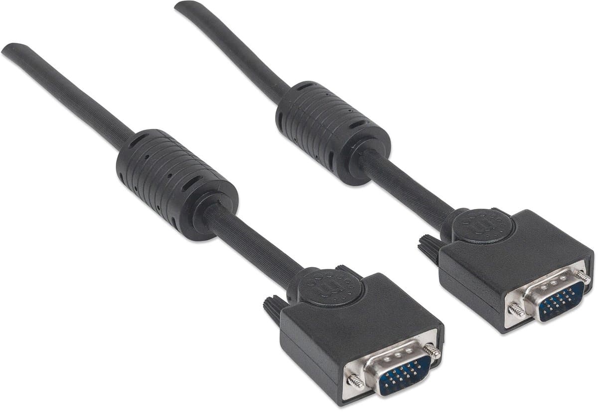 Manhattan 317733 VGA-kabel VGA Aansluitkabel VGA-stekker 15-polig, VGA-stekker 15-polig 3.00 m Zwart Schroefbaar, Met F