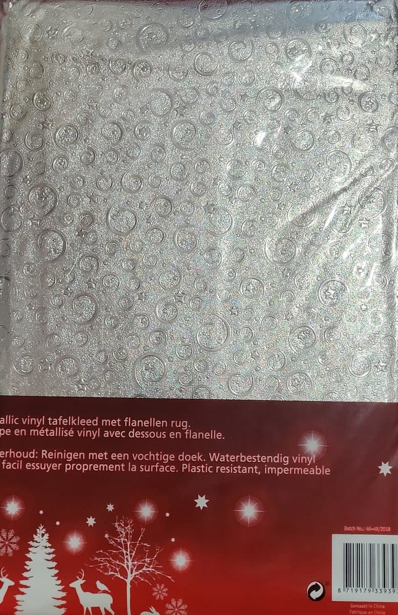 Tafelkleed Kerst Metallic - Zilver - 200 x140 cm - Vinyl - met Flanellen rug
