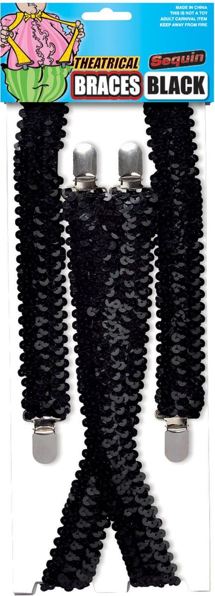 Rubies Bretels - zwart glitter - unisex/volwassenen - Carnaval verkleed accessoires