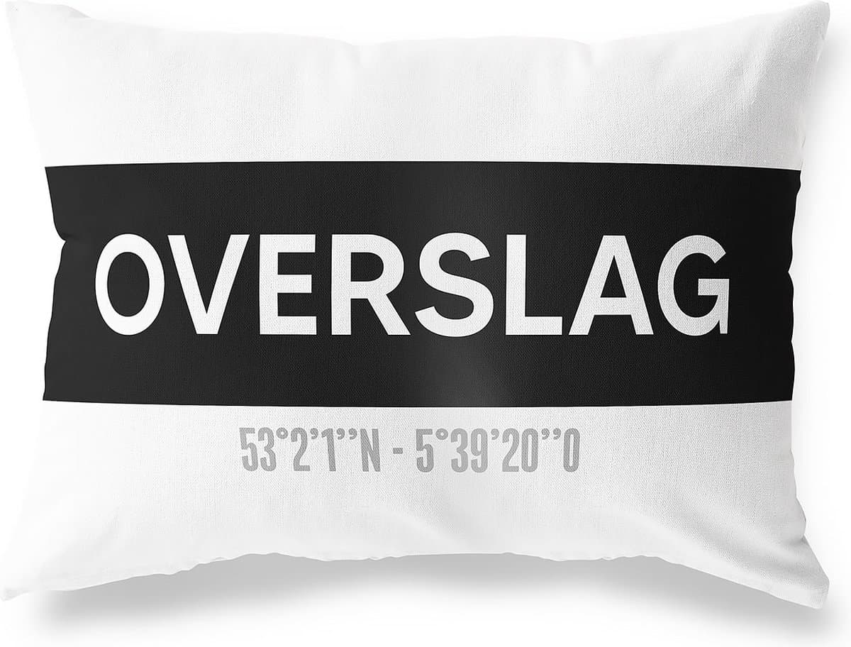 Tuinkussen OVERSLAG - ZEELAND met coördinaten - Buitenkussen - Bootkussen - Weerbestendig - Jouw Plaats - Studio216 - Modern - Zwart-Wit - 50x30cm