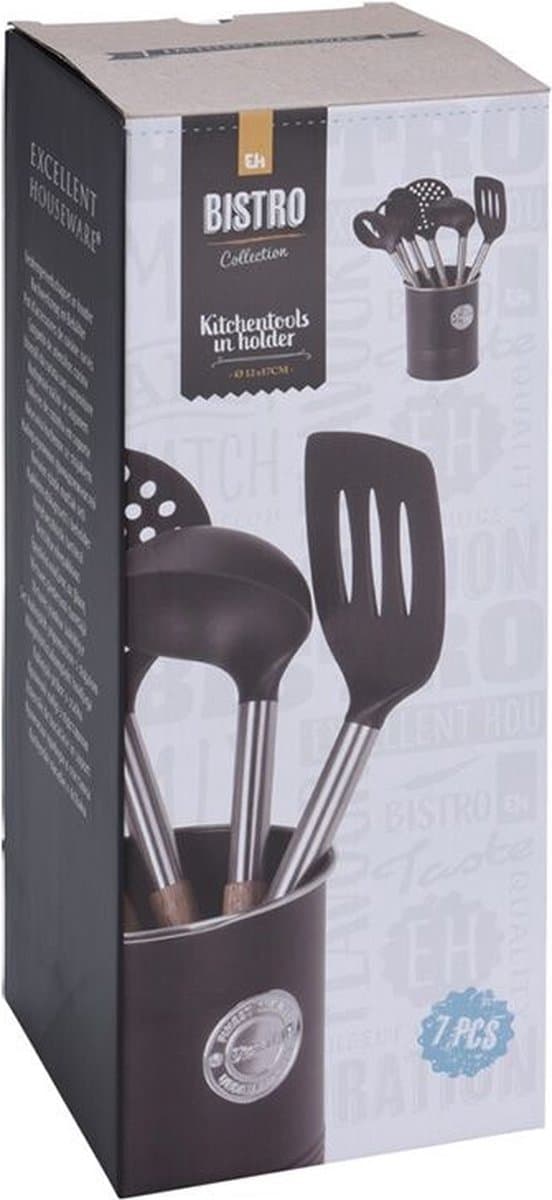 Valetti Keukengerei Set - 7 stuks, zwart, nylon en hout