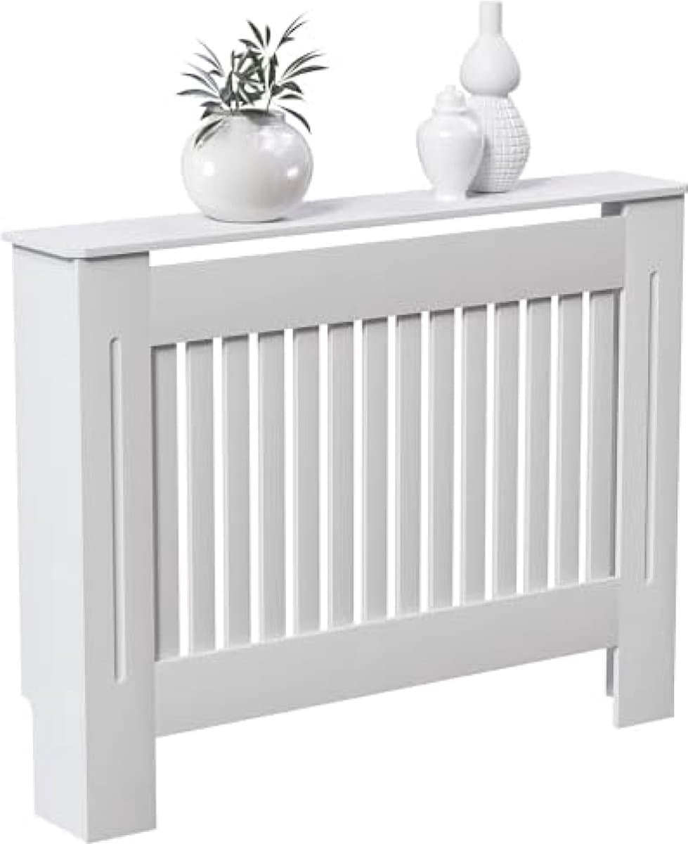 Designs Chelsea radiatorafdekking, modern lamellendesign, wit gelakte kast van middeldichte vezelplaat, middelgroot