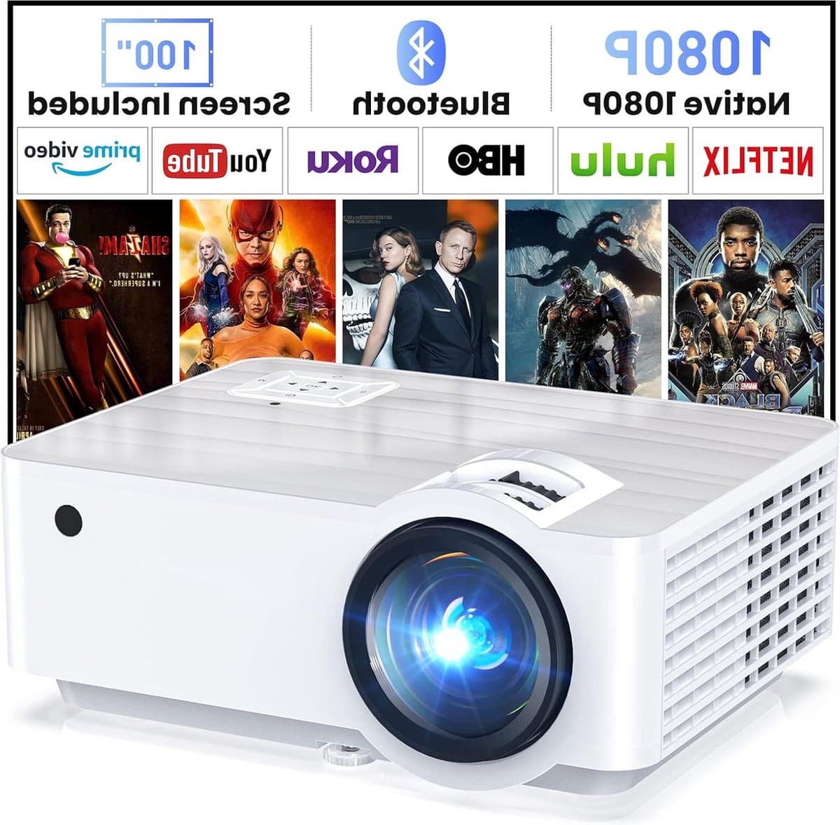 Native 1080p Mini Beamer 4K 9500 Lumen Bluetooth 5.1 Thuisbioscoop Met 100 Inch Scherm - HDMI USB AV Smartphone iPad TV-Box Laptop Beamer