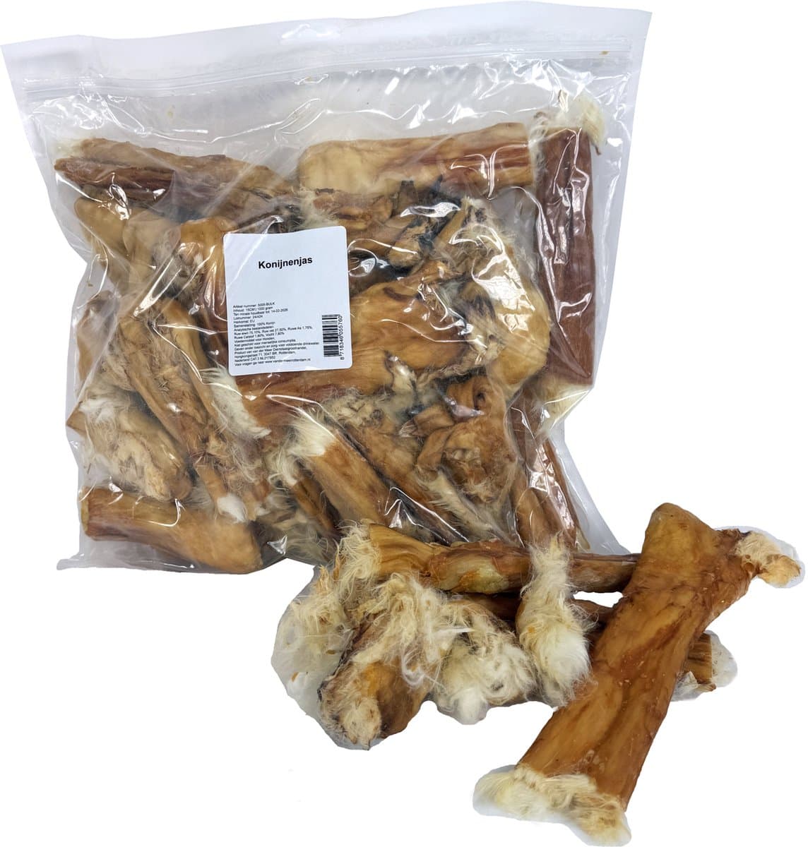 15 cm 1 kg +/- 25 st Petsnack konijnenjas