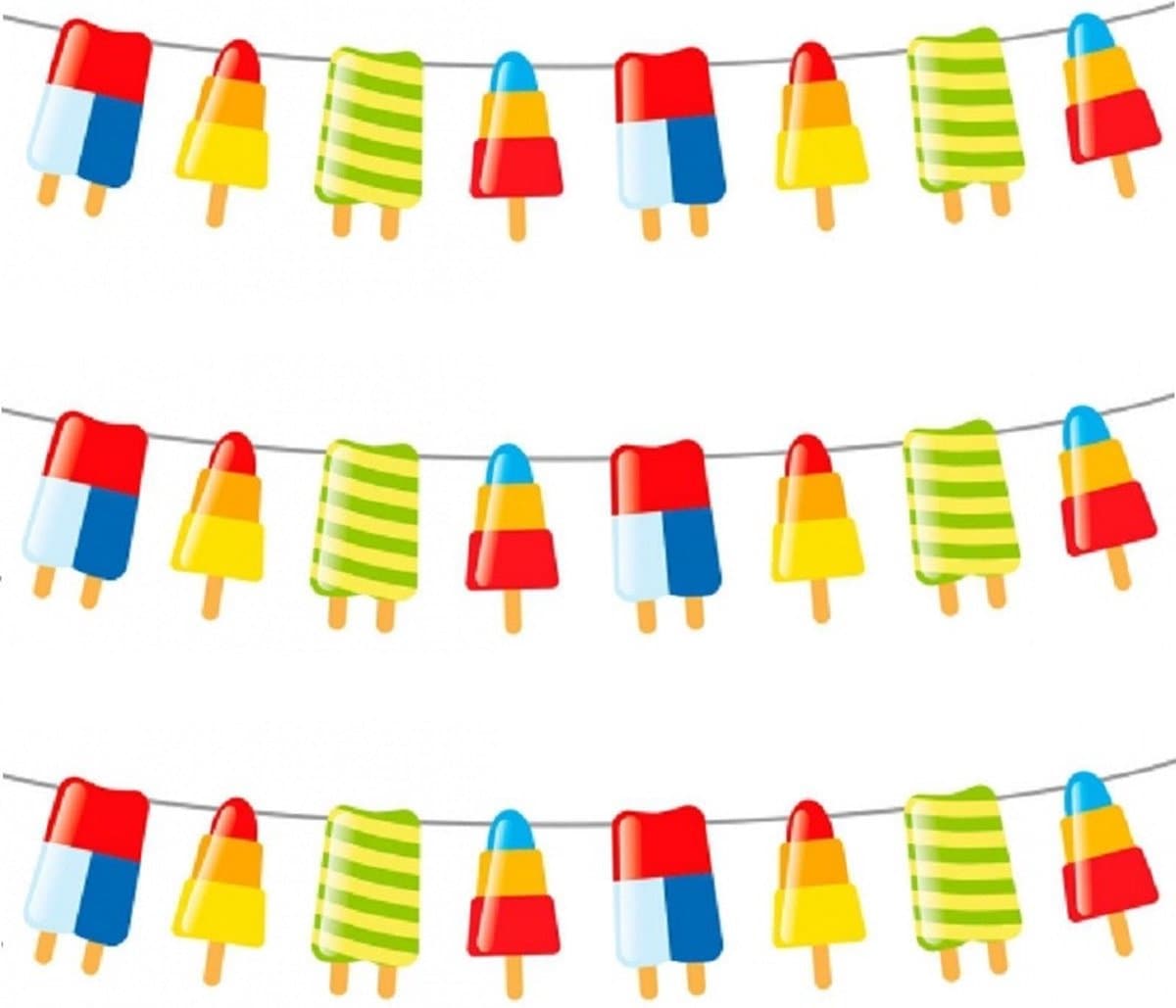 IJsjes zomer thema feest slingers - Set van 3x stuks - 10 meter - IJslollies - feestartikelen hawaii party/tuinfeest
