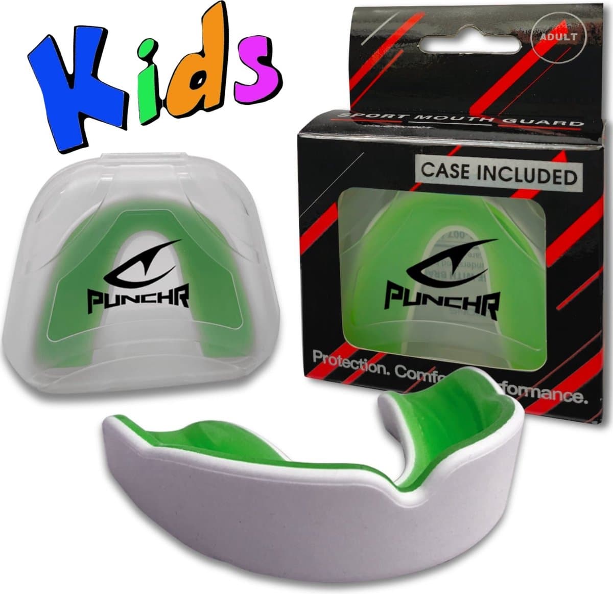 PunchR™ Pro Gel-Fit Gebitsbeschermer MG-008 Kids Wit Groen