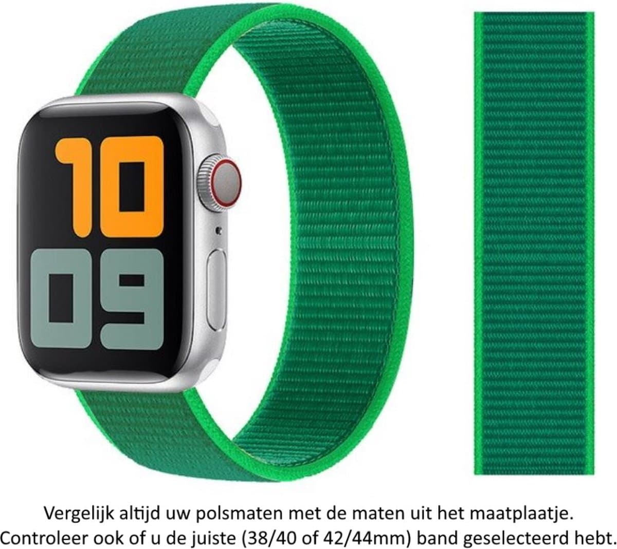 Groen Nylon Horloge Band geschikt voor Apple Watch 1, 2, 3, 4, 5, 6, 7, 8, SE, 42mm, 44mm & 45mm "Mannenbreedte" Series Zacht Geweven Nylon 42 mm, 44 mm en 45 mm