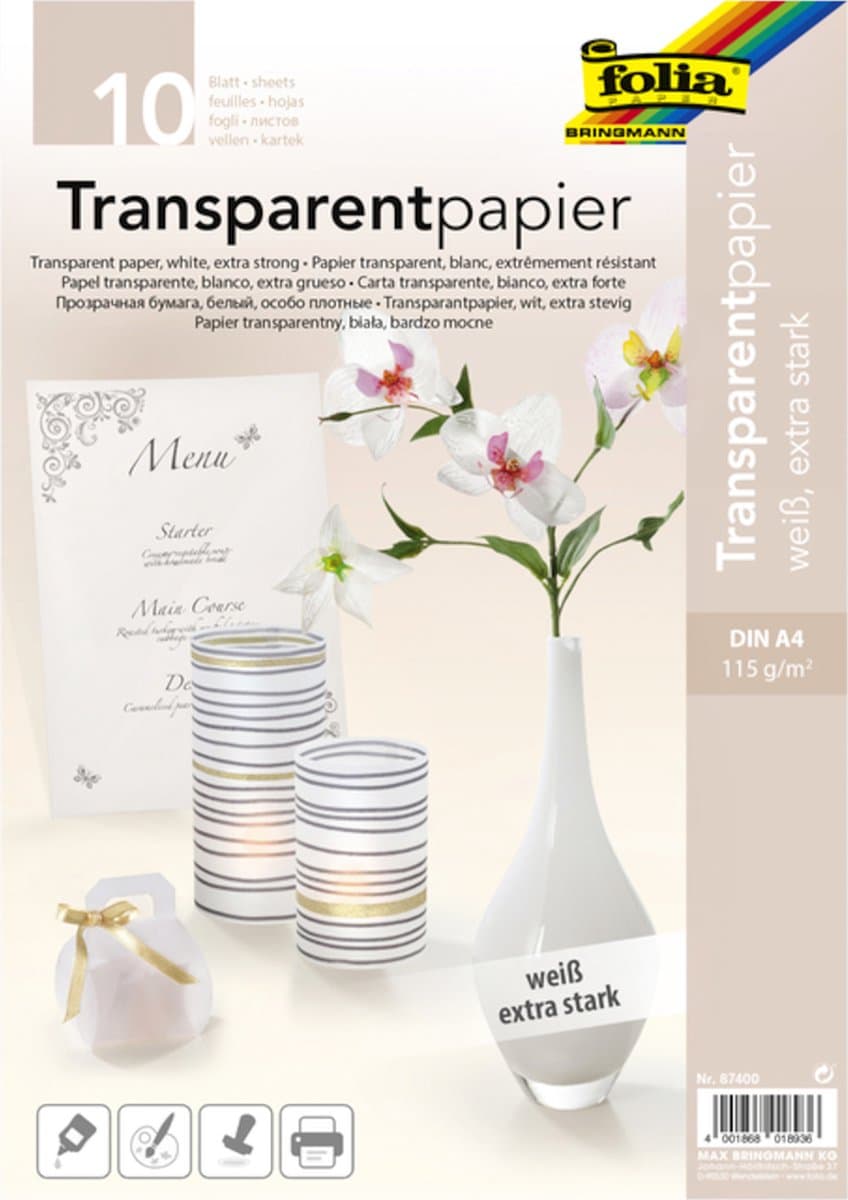 10x Transparant Papier Folia - A4 115g - Wit Transparant - Extra Stevig