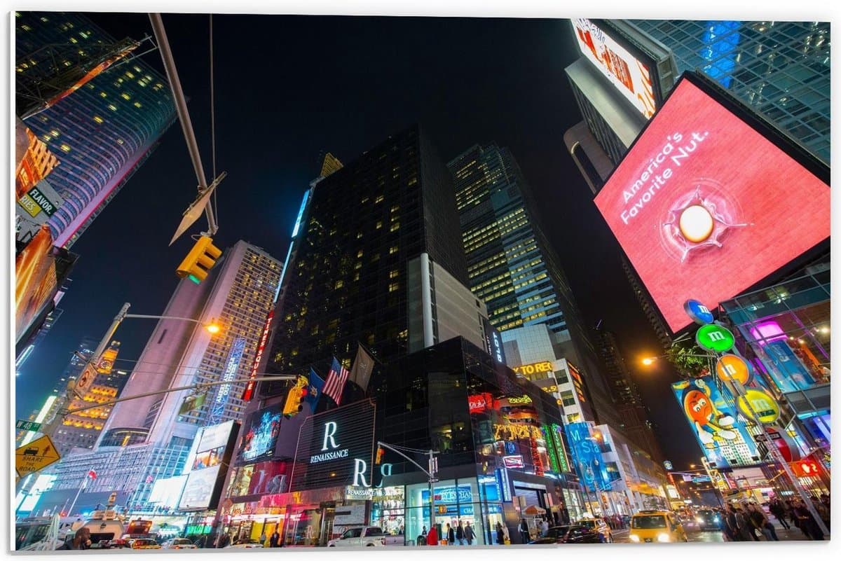 Forex - New York in de Nacht - 60x40cm Foto op Forex