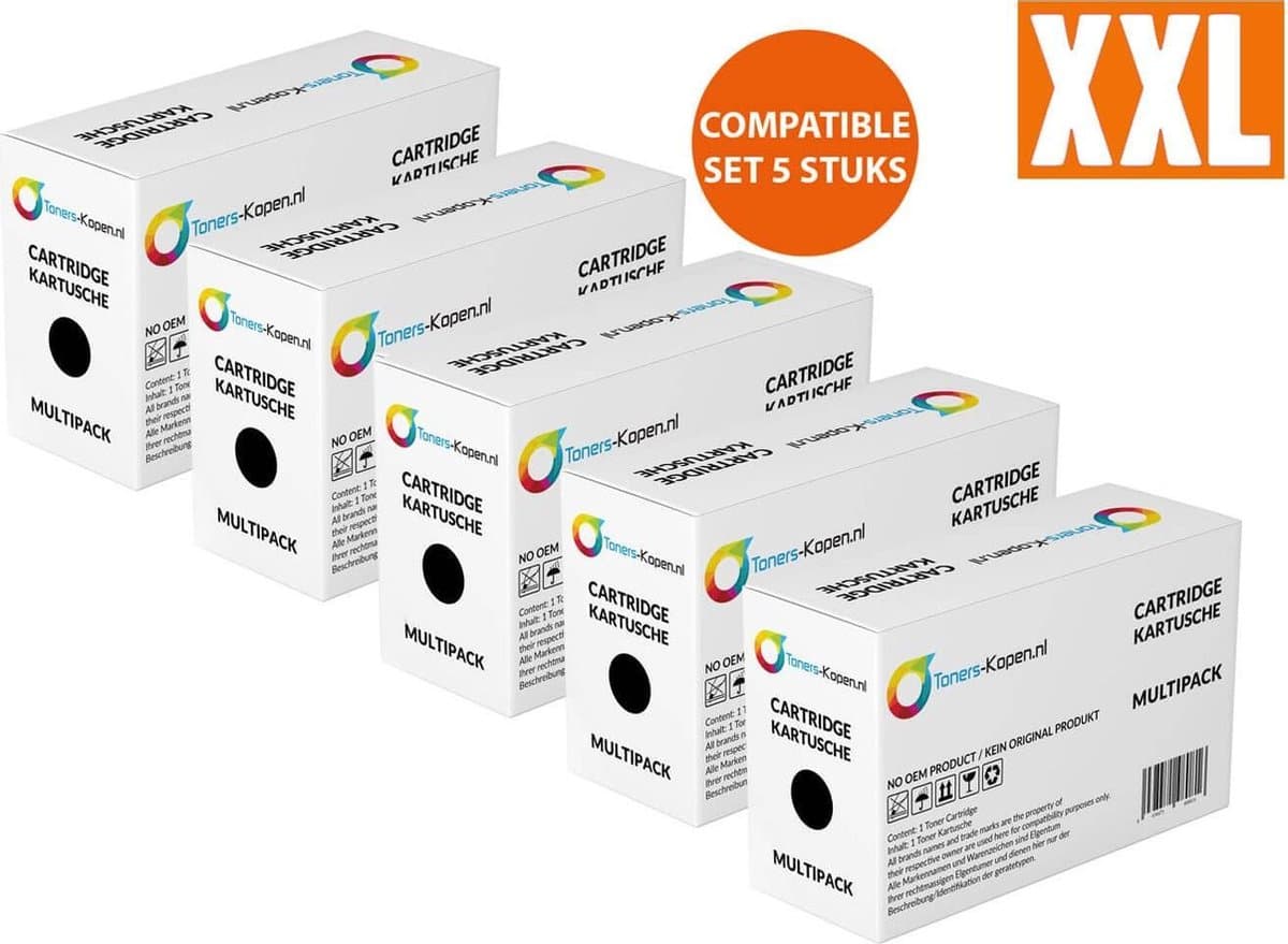 Brother TN-2220 TN-2210 TN-2010 - 5x Toner Set Zwart XL - TN-2210 compatible TN-2210 alternatief - Brother DCP7055 DCP7070DW HL2130 HL2135 MFC7360 - Brother toner - Huismerk - 26000 Pagina's