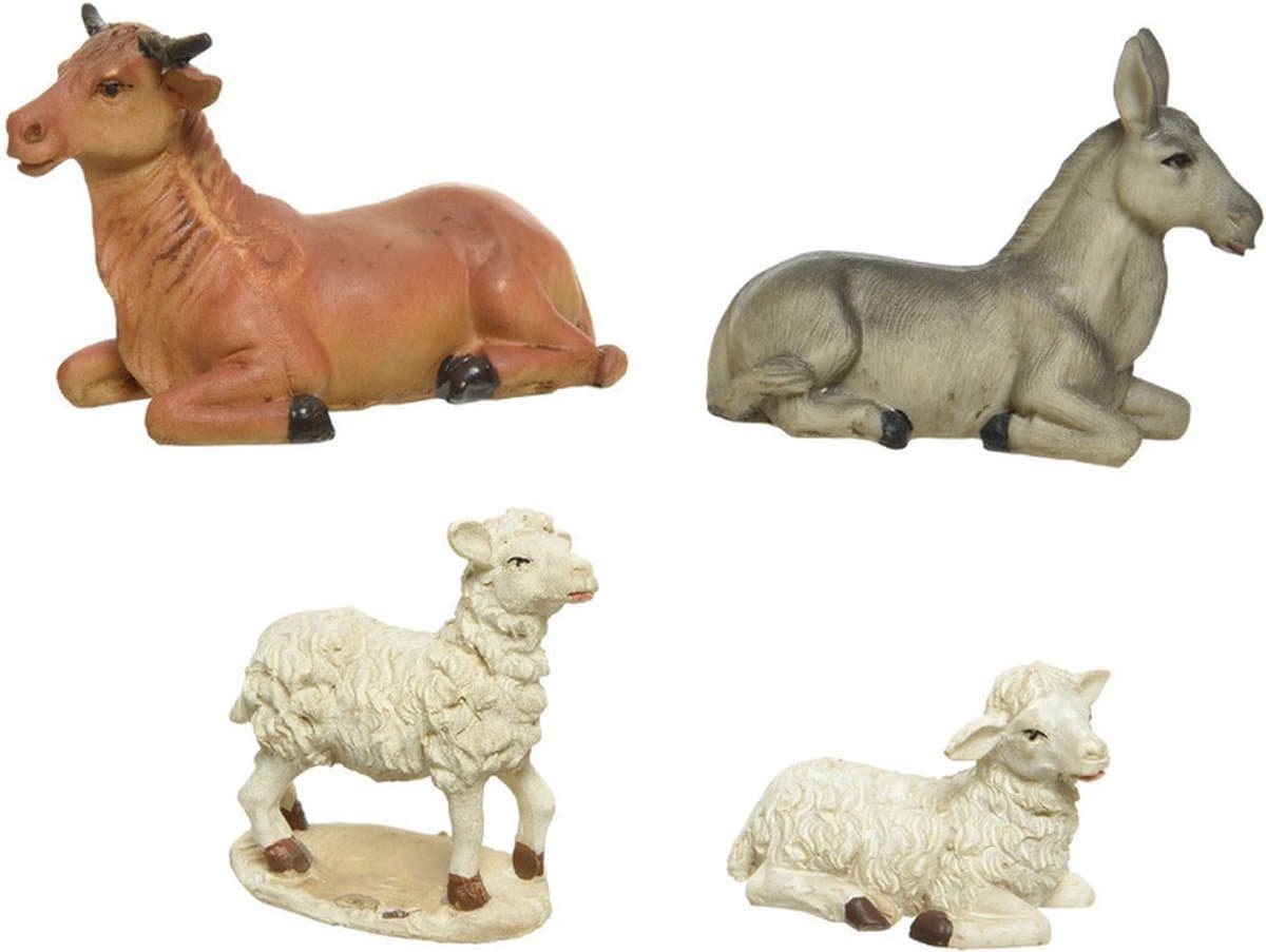 Bellatio decorations Kerststal figuren - dieren - 4x - 12 cm - polystone dieren / kerststal dierenbeeldjes
