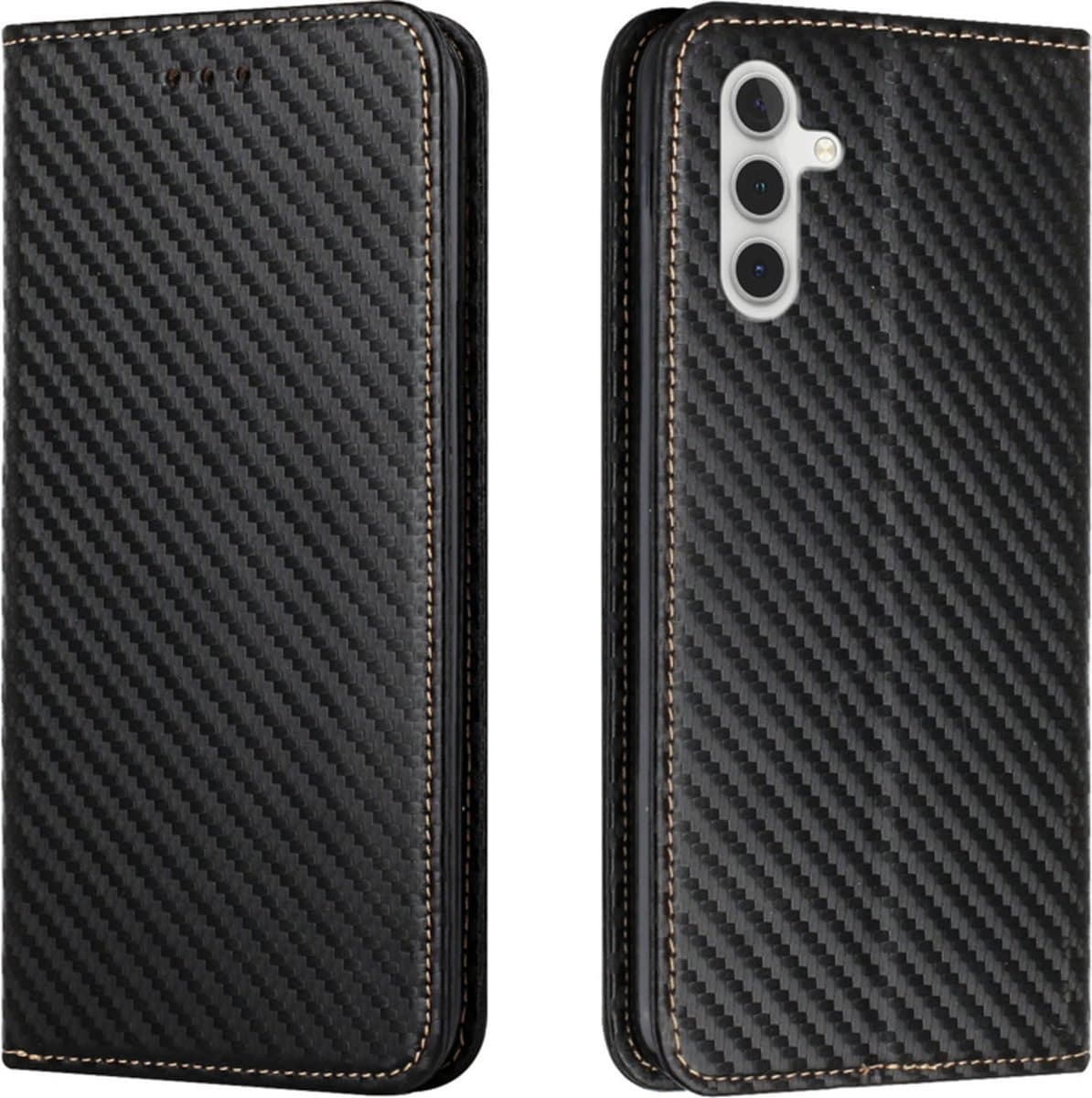 Luxe BookCover Hoes Etui geschikt voor Samsung Galaxy A15 - Zwart-Carbon