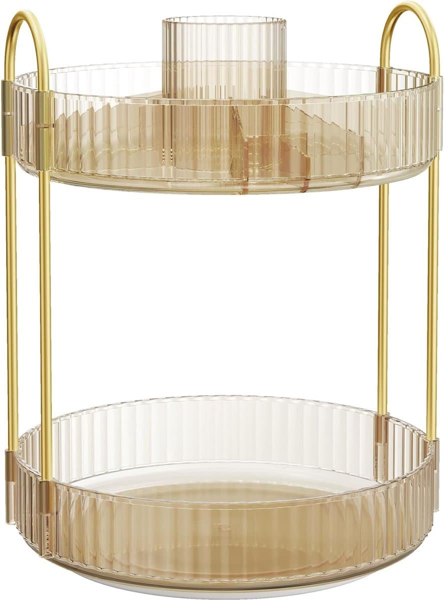 Make-up Organizer Roterende Cosmetische Organizer Rond 2 Niveaus Cosmetische Opslag Verstelbare Kaptafel Cadeau Idee Champagne Goud