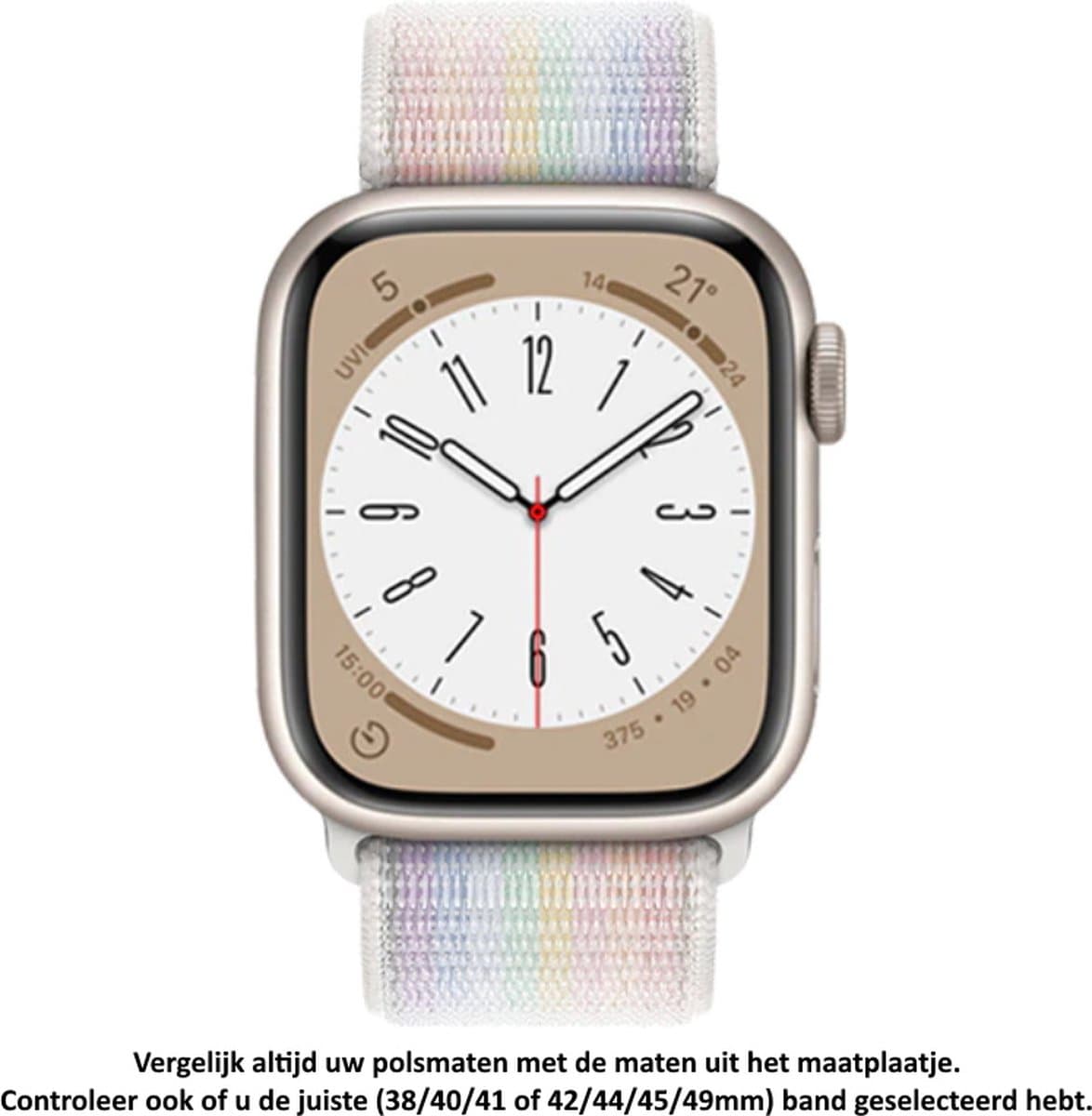 Subtiel Regenboog kleurige Nylon Horloge Band Rood - Grijs - Oranje Nylon Horloge Band geschikt voor Apple Watch 1, 2, 3, 4, 5, 6, 7, 8, SE, 42mm, 44mm & 45mm "Mannenbreedte" Series - Zacht Geweven Nylon - 42 mm, 44 mm en 45 mm