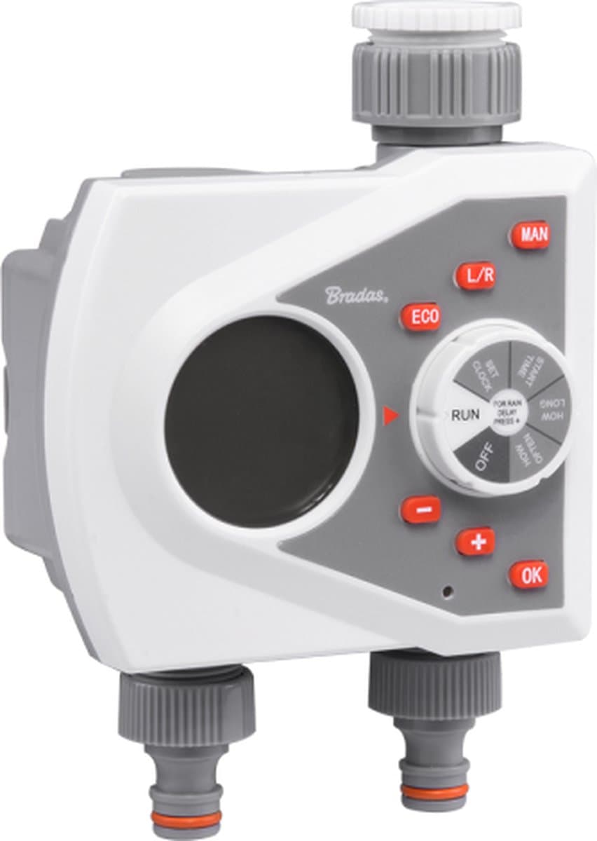 Bradas WHITE LINE Beregeningscomputer 2 Zones – Elektronische Beregeningstimer – Automatische Tuinberegening – LCD Display – ECO Modus – 1” x 3/4”