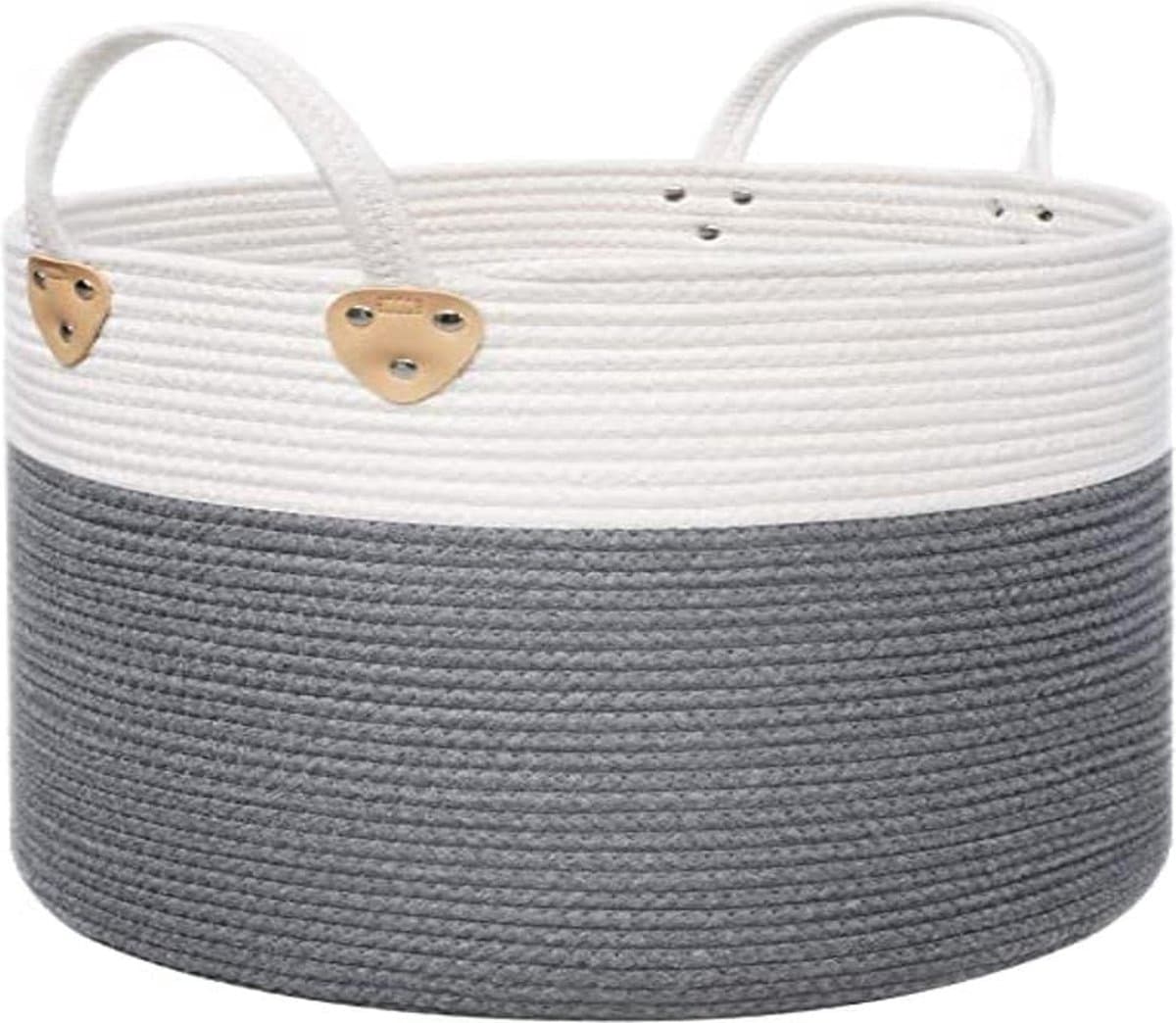 Katoenen touwmand, handgrepen, wasmand van katoen, 50 l, voor speelgoed, kleding, dekens, grijs-beige, 40 x 40 x 35 cm