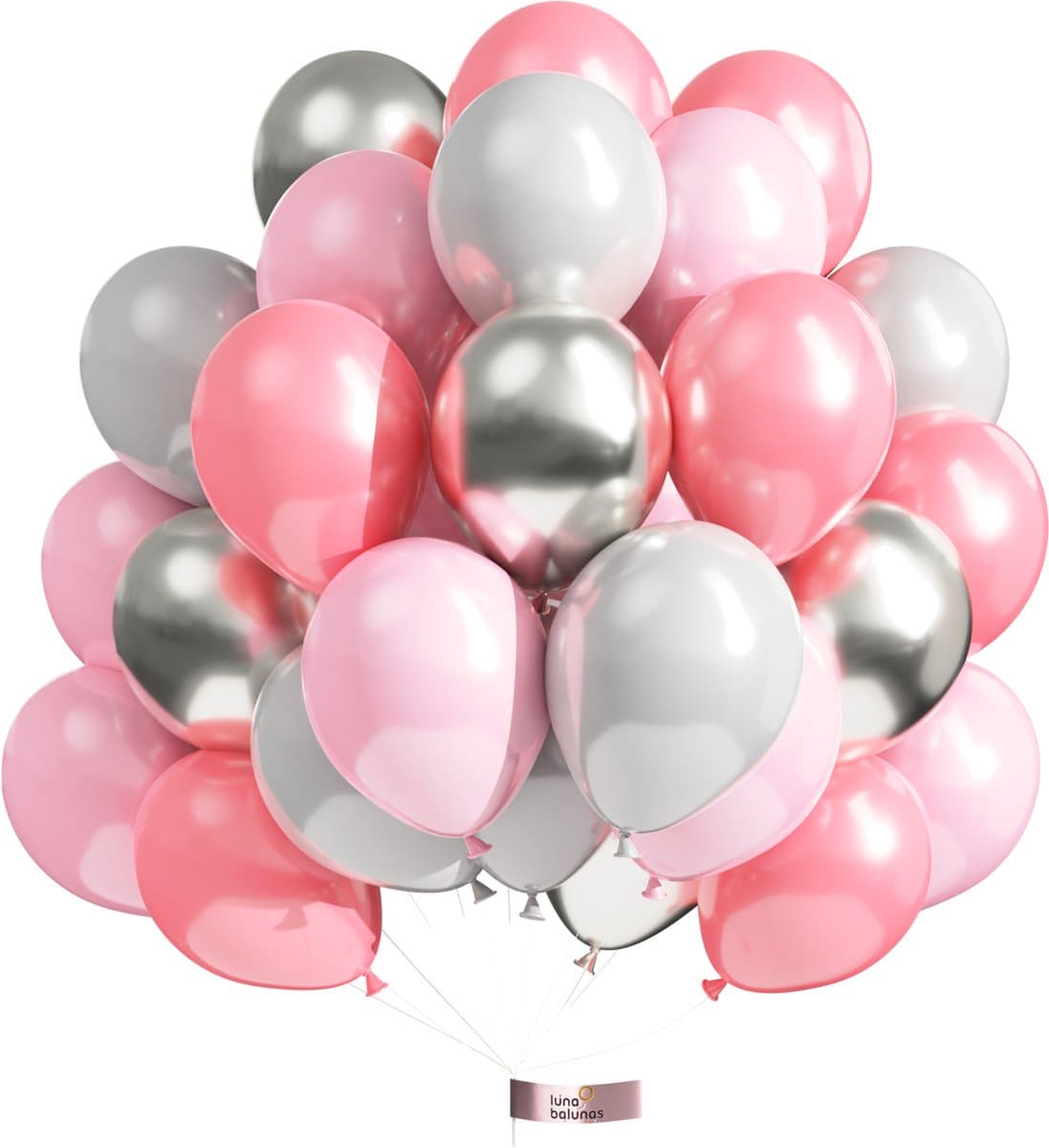 Luna Balunas 50 Stuks Roze Ballonnen Grijs Zilver Helium Babyshower Geboorte communie - Verjaardag Versiering FSC - Eco Friendly Communie Lentefeest