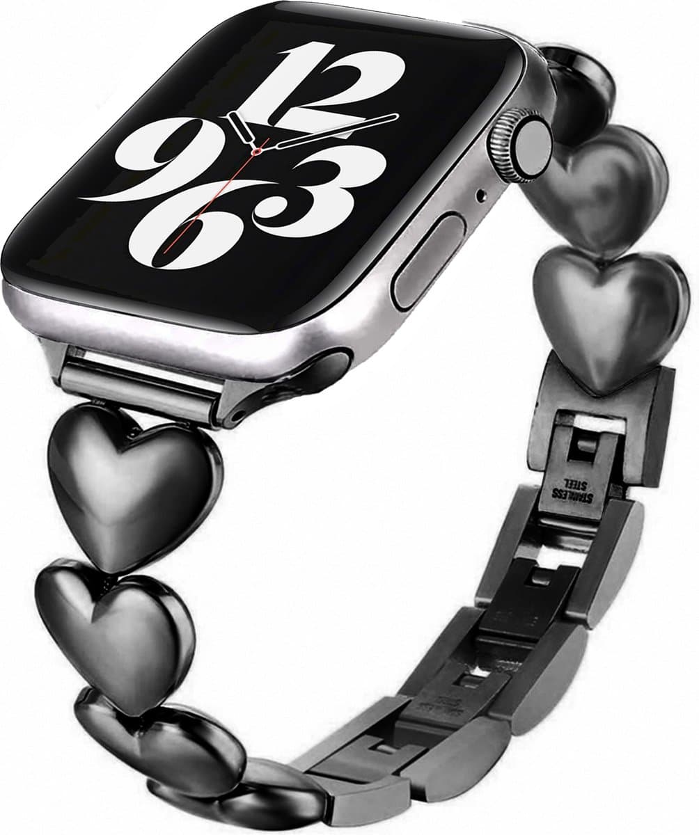 MY PROTECT - Luxe Metalen Love Bandje - Geschikt Voor Apple Watch Bandje - Series 1/2/3/4/5/6/7/8/9/10/SE - 38mm - 40mm - 41mm - 42mm - Zwart