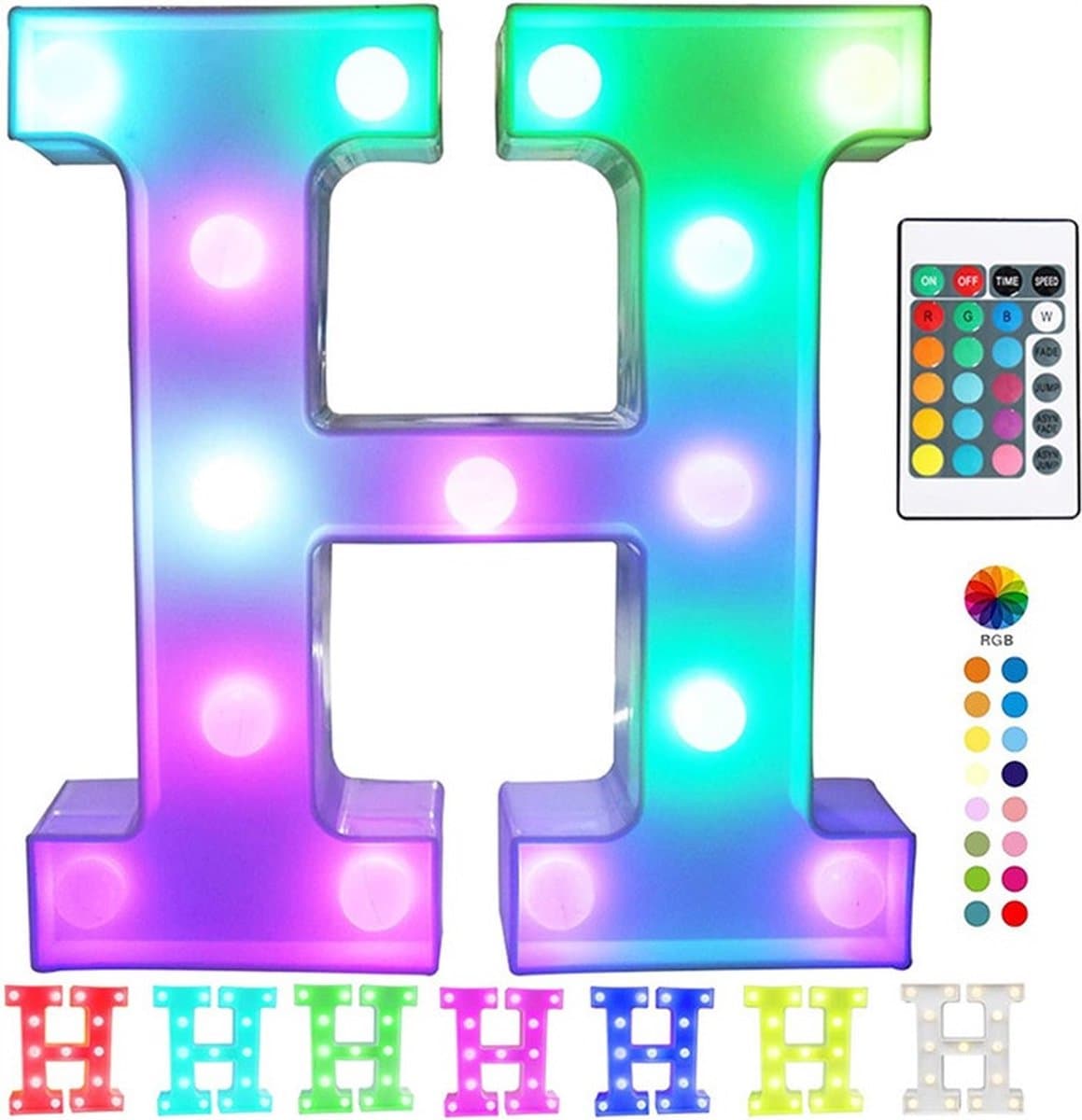 Lichtgevende Letter H - 22 cm - RGB Met Afstandsbediening