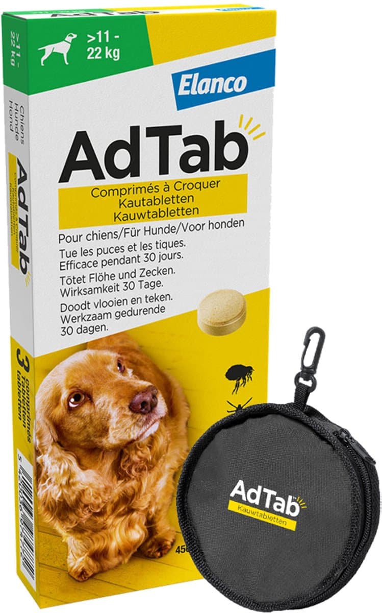 AdTab Vlooien Tabletten Hond - > 11 kg tot 22 kg - 3 tabletten tegen vlooien en teken hond + Gratis Foldable Bowl