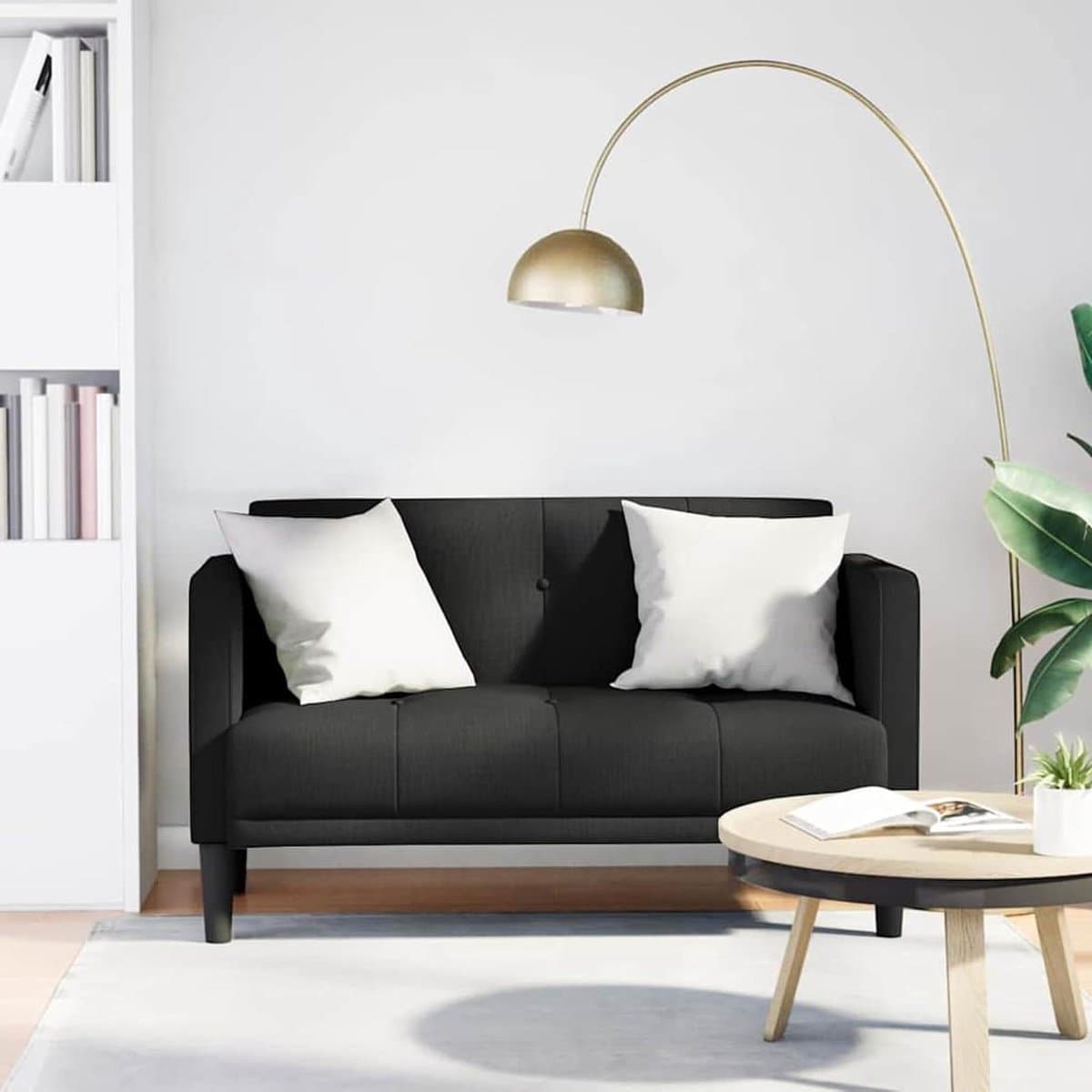 Tweezitsbank - Gestoffeerde bank - Ontspannen Zitten - Ondersteunend Comfort - 124 cm - Zwart
